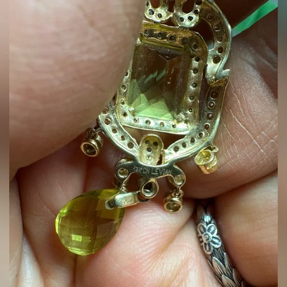 Estate LeVian 18k Gold Citrine Diamond Drop Pendant - Picture 9 of 12